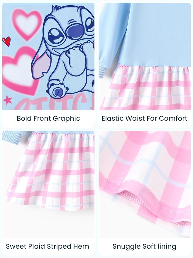 Disney Stitch Minnie Elsa Princess Sweatshirt Dress Toddler Girl Sequin Long Sleeve Pullover Clothes Fall Outfit 2-9 Years