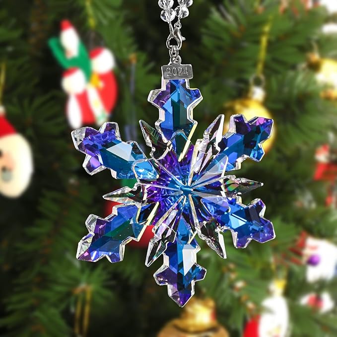 2024 Annual Edition Crystal Snowflake Ornaments Christmas Ornaments Home Hanging Decor Gifts (Multicolor)