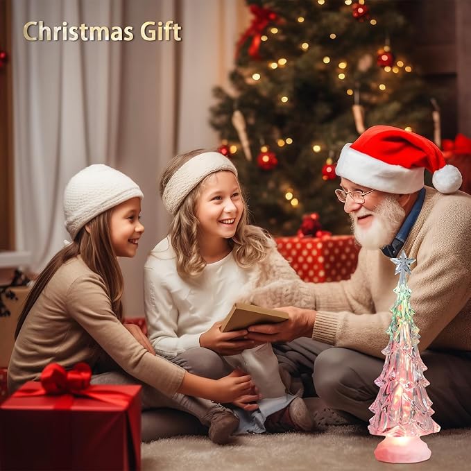 Acrylic Christmas Tree Table Decor, 14" Light up Color Changing Christmas Tree Figurine, Battery Operated Home Decorations Gift for Indoor Holiday Party Mantel Fireplace Centerpiece Decor