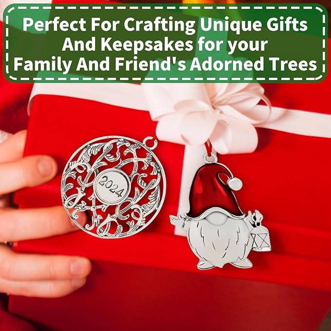 Metal Christmas Tree Ornaments - Pewter Plated Vintage Style Holiday Ornament with Hanging Cord