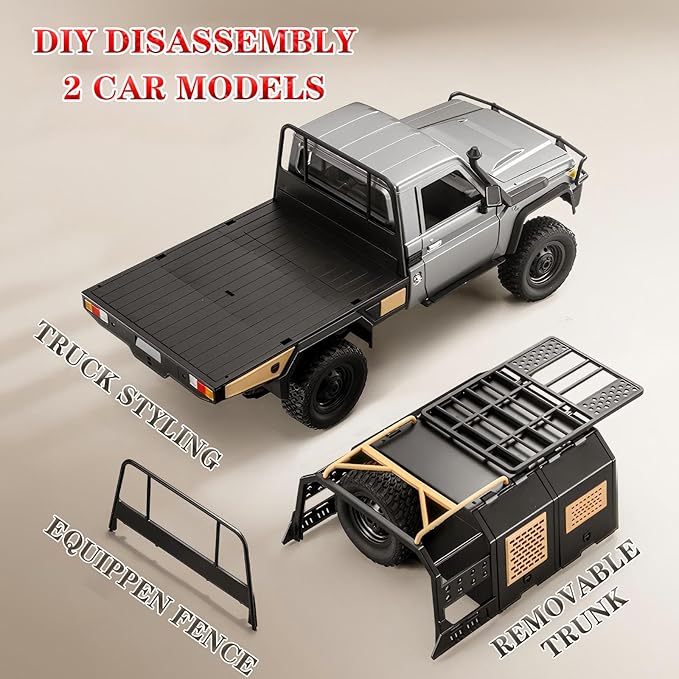 MN82S RC Rock Crawler, 2.4Ghz Toyota Remote Control Truck, 4WD 2 Speeds Switch RC Crawler Off-Road Pick-up with 2 Upgraded 1200mah Battery, 1/12 Scale Trucks (with Gift)