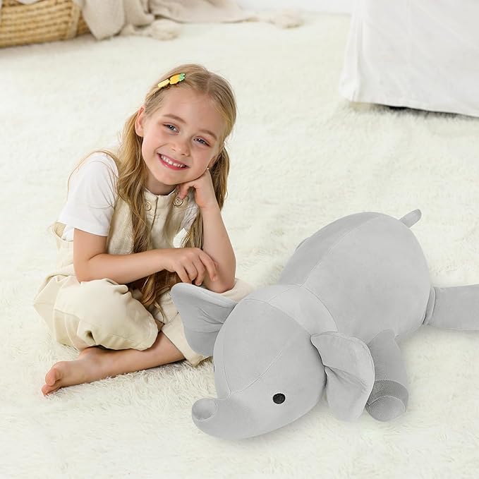 4.2lbs 24in Elephant Weighted Stuffed Animals, Weighted Plush, Gifts for Kids, Adults, Girls and Boys(Grey)