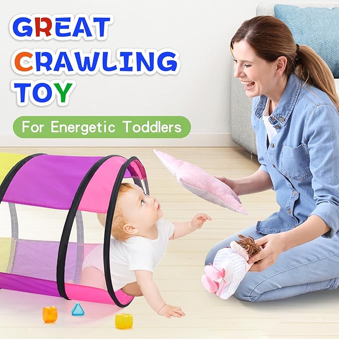 Colorful Baby Play Tunnel for Toddlers with 2 Mesh Sides, Kids Crawling Tunnel Play Tent Pop Up Toddlers Tunnel, Cat Tunnel for Dogs Pets Indoor Outdoor Toy Gift