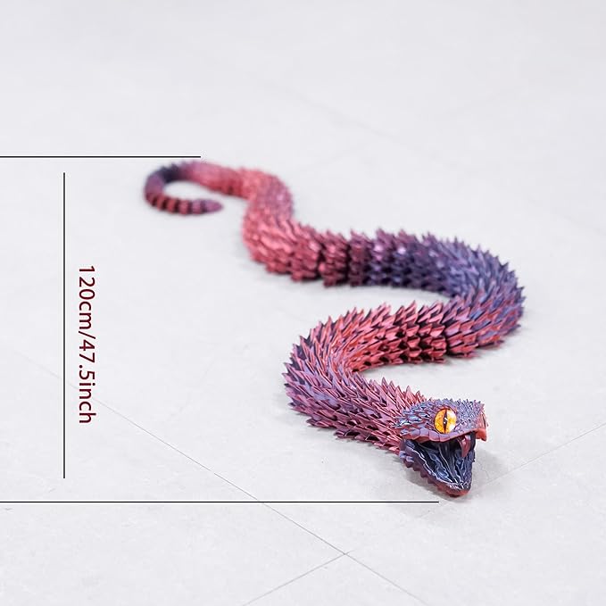 47.5inch Super Large 3D Printed Snake Models,Movable Teeth,Flexible Joint Animal lacertid Figurines, Stress Relief, Fidget restlessness, ADHD Toys, Surprise Fantasy Gifts (RBL/47.5inch)