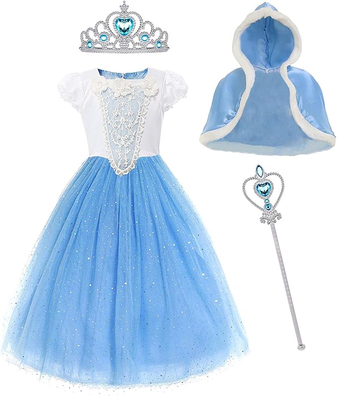 MYZLS Cinderella Princess Dress Girls Fancy Party Costume Christmas Cosplay Dress Up Outfit for 3-8 Years