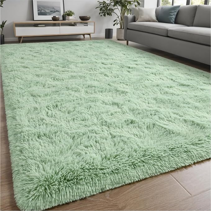 Nuttumico Fluffy Fuzzy Sage-Green Rugs for Bedroom, 5x8 Feet Soft Non Slip Plush Area Rug for Living Room, Kids Room, Indoor Modern Shaggy Rug for Nursery, Dorm, Home Decor