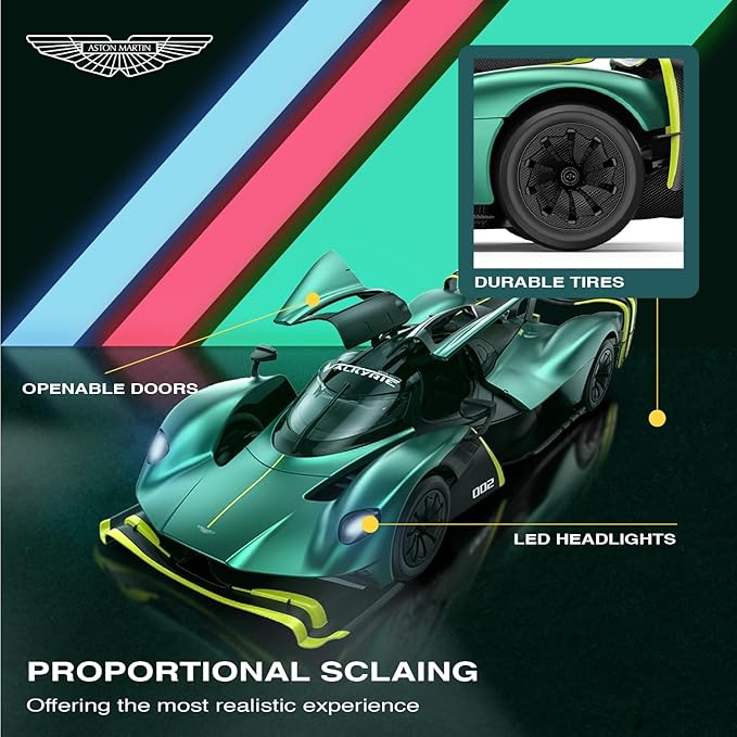 Voltz Toys 1/14 Scale Le Mans RC Car Licensed Aston Martin Valkyrie AMR Pro Remote Control Toy Car Model for Kids and Adults with Open Doors and Lights Gift for Kids and Adult (Dark Green)