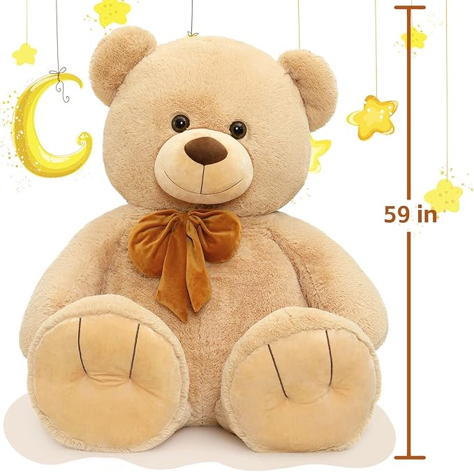 Tezituor Giant Teddy Bear 5 Feet, Soft 59" Big Bear Stuffed Animal Life Size Plush Bear Toy Valentine's Christmas Birthday Gift for Girlfriend Kids,Brown