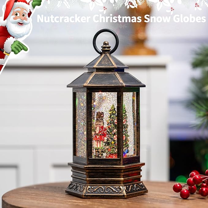 Musical Christmas Snow Globe Lantern Lighted Nutcracker Suite Scene Christmas Tree Water Lantern with Swirling Glitter Decoration