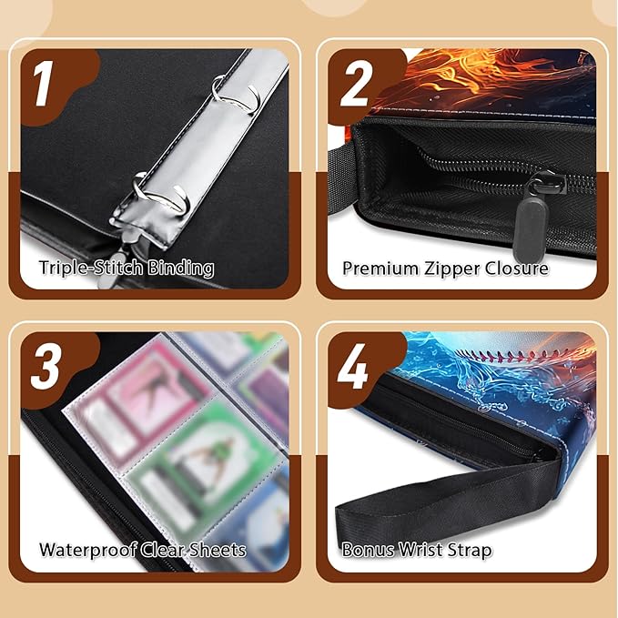 900 Pockets Baseball Card Binder, Trading Card Storage Album with 50 Removable Sleeves, Double Sided Pocket Zipper Binder for Game Cards, Christmas Birthday Gifts for Collector's Album