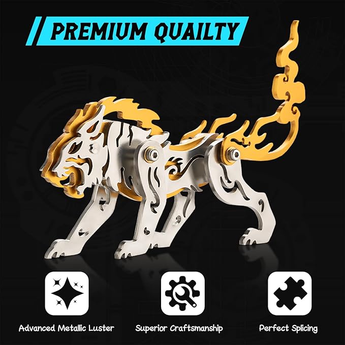 3D Metal Puzzles,3D Metal Puzzle for Adults,Mechanical Model Kit Zodiac Tiger Gold,Steel 3D Puzzles Stainless Steel Ornaments for Adults Home Decor Art Craft Gifts Toys.