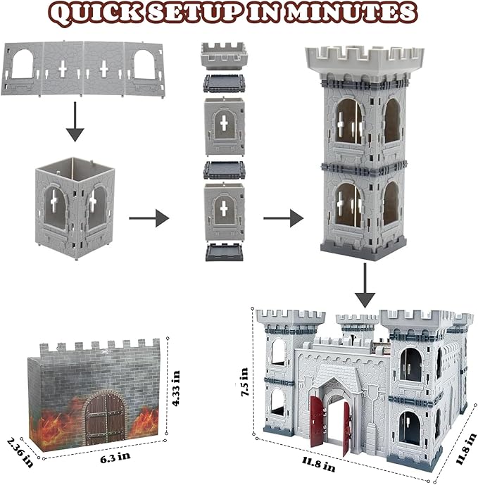 Medieval Castle Knight Toy Soldier Army Men Figurines, DIY Assembly Kit with Detachable Castle, 8 Knights, 8 Horses, 36 Soldiers, Simulated Siege War of Attack