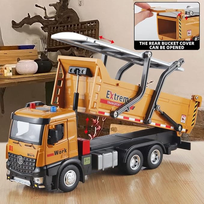 Children Dump Truck Toy Metal DieCast Construction Trucks,Construction Toys with Simulated Sounds and Lights,Dump Truck Toy with Openable Rear Hood,Dump Trucks for Boys Age 4-7