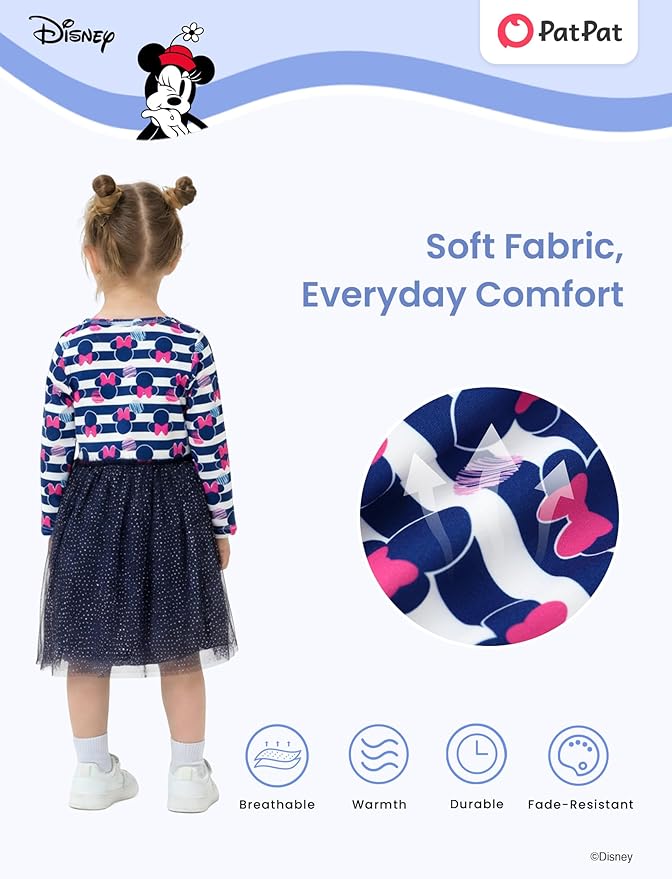 Disney Frozen Elsa Princess Cinderella Ariel Jasmine Rapunzel Baby/Toddler Dress, Ruffle Long-Sleeve Mesh Overlay Tulle Dress