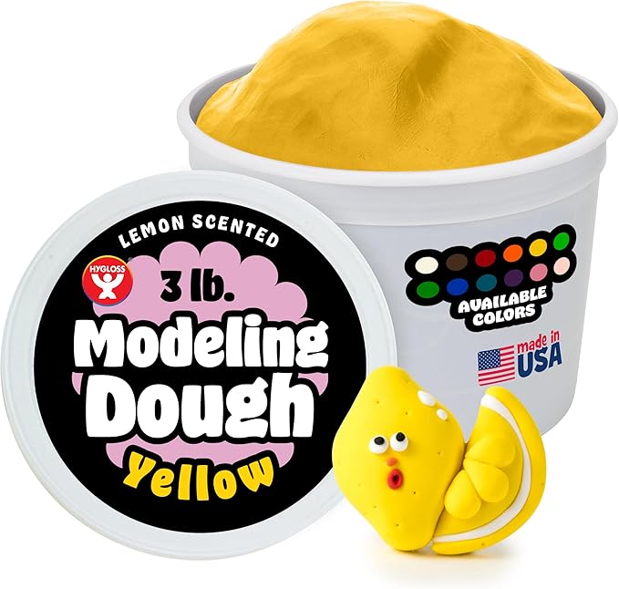 Hygloss Play Modeling Dough for Kids – Safe & Non-Toxic Sensory Dough for Arts and Crafts – 3 lb Tub – Play Clay for Toddler Activities, Preschool Classroom Must-Haves – Yellow Color, Scented