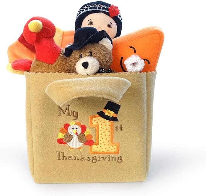 Genius Baby Toys My First Thanksgiving Toy with Plush Gobble Turkey, Teddy Bear, Little Pumpkin Pie, Indigenous Native American Girl - Cute Thanksgiving Toys for Babies Toddlers