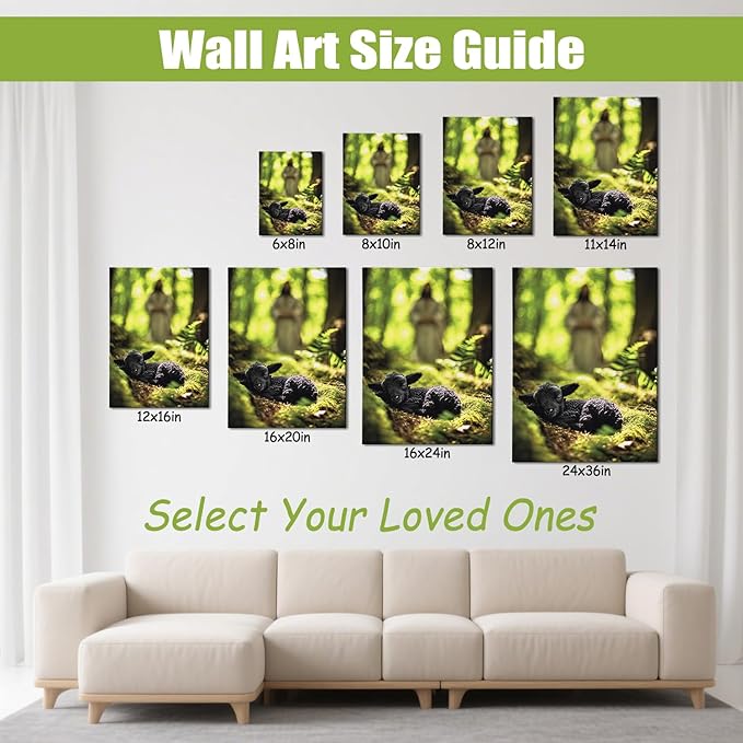 AbcCustomize Jesus Running After Lost Lamb Christian Wall Decor, Religious Wall Decor for Home, Jesus Wall Art Canvas Prints Ready to Hang, Inspirational Christian Art for Prayer Room, Baptism Gift