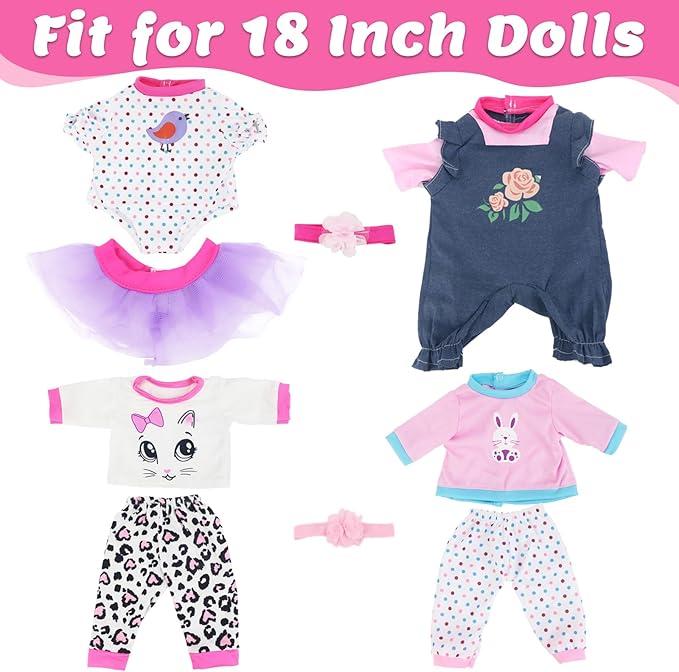 4 Sets Baby Doll Clothes for 14-18 Inch Dolls, 16 Inch Baby Doll Fashion Clothes Dresses and Accessories Outfits for New Born Baby Dolls(No Doll)