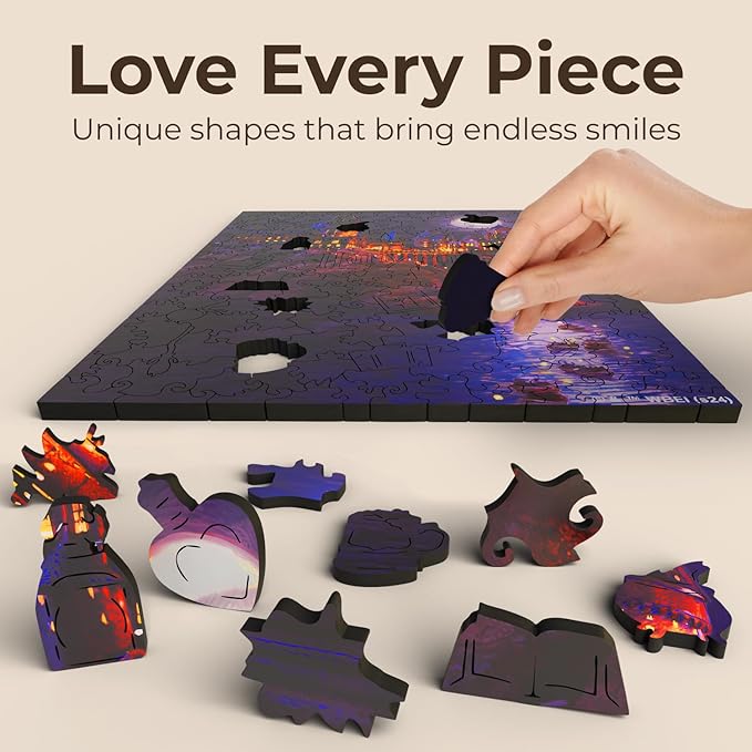 CRAFTHUB Harry Potter Puzzle – A3 Boats to Hogwarts – Wooden Jigsaw Puzzles for Adults – 205 Unique Shaped Pieces – Officially Licensed Merchandise – 10.8" x 14.9"