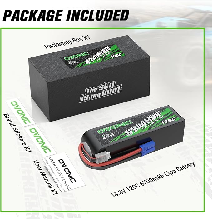 OVONIC 14.8V 120C 6700mAh 4S Lipo Battery with EC5 Plug for RC Car Boat Truck Helicopter Airplane Racing Models