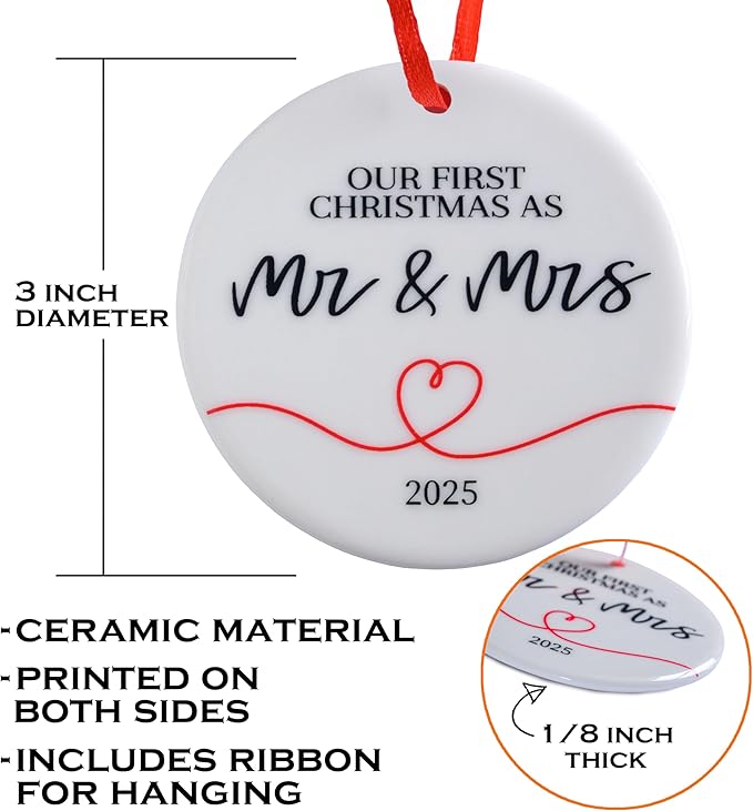 Our First Christmas as Mr and Mrs 2025 Ornament 3 Inch, Mr and Mrs Ornament, Mr and Mrs Christmas Ornament, 1st Christmas Tree Decor 2025 Wedding, 2025 Married Tree Decor, Wedding Xmas Gift