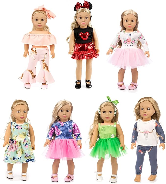 7 Sets 18 inch Doll Clothes Gifts and Accessories, Mickey,Unicorn Doll Clothes Fit American18 inch Doll (NO Doll)