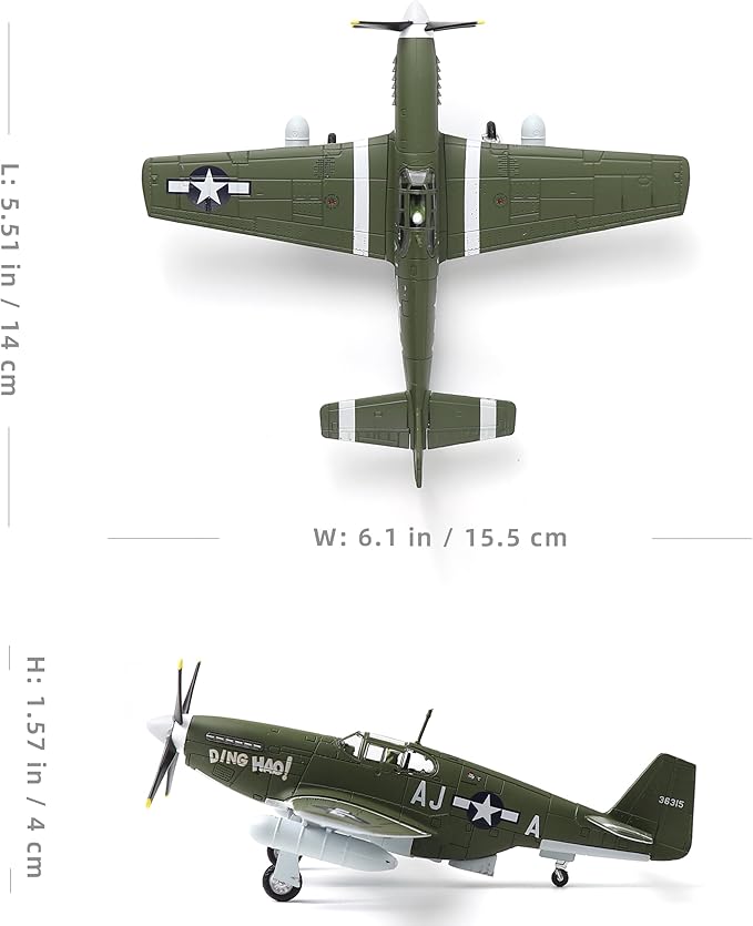 P51-B Mustang (Ding Hao) 1/72 Metal Airplane Model Kit with Stand WWII Diecast Alloy Fighter Model Vintage Combat Plane Prebuild Military Aircraft Collection for Display or Gift