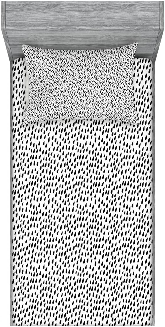 Ambesonne Rain 2 Pack Fitted Sheet & Pillow Sham Set, Monochrome Water Raindrops, 4 Pcs Bedding Decor, Package Contains 2 Twin Size Fitted Sheets & 2 Pillow Covers, Charcoal White