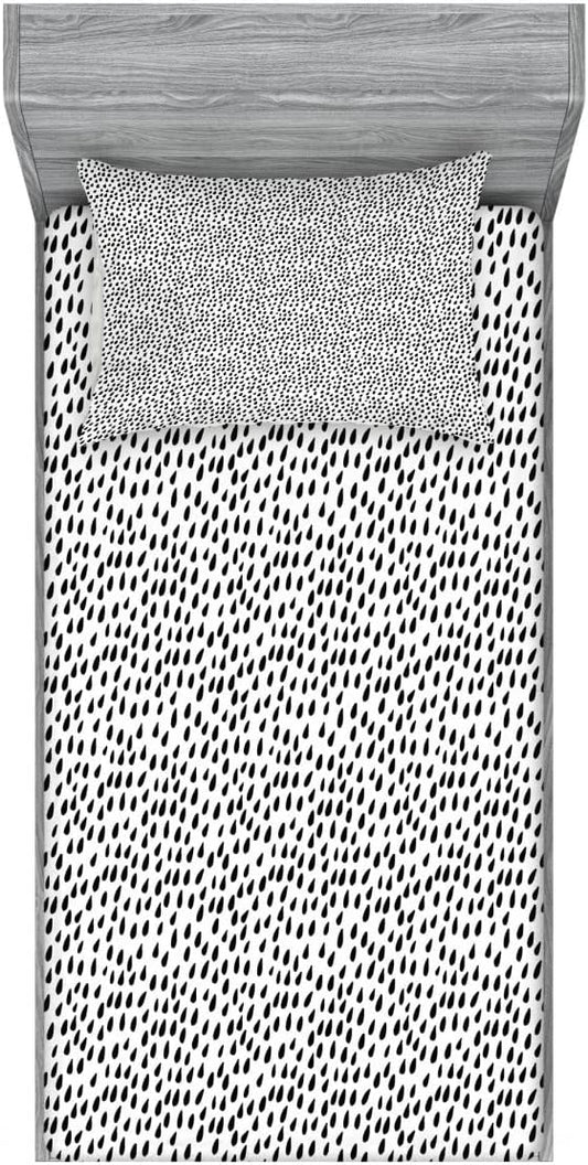 Ambesonne Rain 2 Pack Fitted Sheet & Pillow Sham Set, Monochrome Water Raindrops, 4 Pcs Bedding Decor, Package Contains 2 Twin Size Fitted Sheets & 2 Pillow Covers, Charcoal White