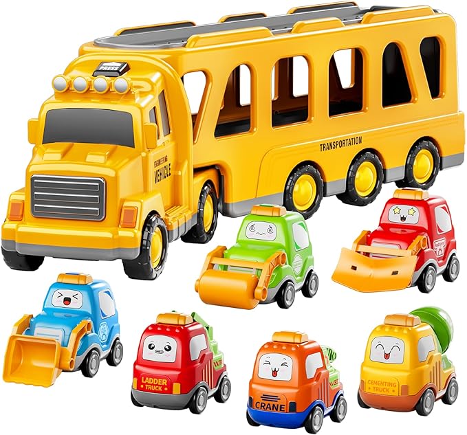 Bennol Toddler Trucks Toys for Boys Kids, 16.9-in Longer Transport Construction Truck with 6 Cars, Car Truck Toys with Lights & Sounds, Birthday Gift for 2 3 4 5 Years Old Boys and Girls