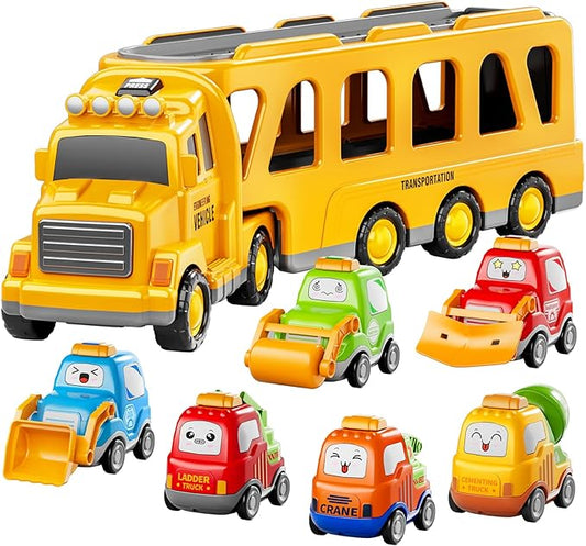 Bennol Toddler Trucks Toys for Boys Kids, 16.9-in Longer Transport Construction Truck with 6 Cars, Car Truck Toys with Lights & Sounds, Birthday Gift for 2 3 4 5 Years Old Boys and Girls