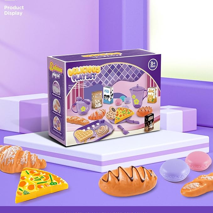 Tea Party Set for Little Girls, Pretend Dessert Food Set for Kids Age 3 4 5 6 7 8 9, Kids Kitchen Pretend Play Dessert Set for Girls Princess Boys (Purple)