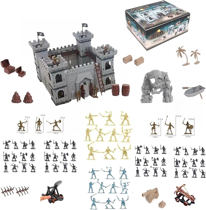 310pcs/set Medieval Pirates Theme Castle Knights Action Figure Toy Army Playset with Castle, Toy Soldier, Catapult, Siege Crossbow, Treasure Chest (Pirates Themed Castle Set)
