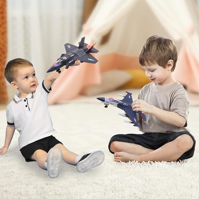 Dollox Metal Army Fighter Jets Model Airplane Toys with Light and Sound, Pull-back Alloy Airplane Toy Set Military Fighter Aircraft Flying Toys Diecast Jet Plane Models for Kids Birthday Gifts, 2 Pack