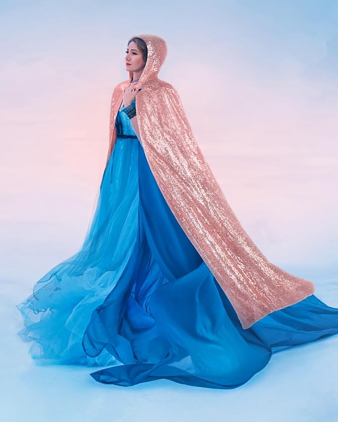 Suhine Halloween Sequins Women Princess Hooded Cape Costume Shiny Fairy Mermaid Cloaks for Cosplay Party God Christmas