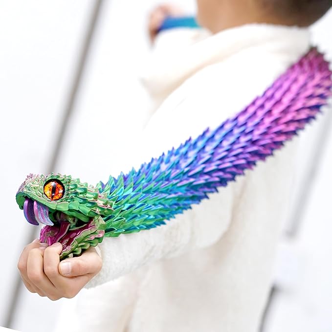 47.5inch Super Large 3D Printed Snake Models,Movable Teeth,Flexible Joint Animal lacertid Figurines, Stress Relief, Fidget restlessness, ADHD Toys, Surprise Fantasy Gifts (RGB/47.5inch)