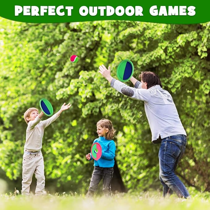 ZMLM Toss Catch Ball Beach Toy: Upgraded Kid Outdoor Game Pool Backyard Lawn Sport Activity Fun Outside Indoor Family Set for Age 3-12 Girl Boy Kid Birthday Summer Gift with 4 Paddles 4 Throw Balls