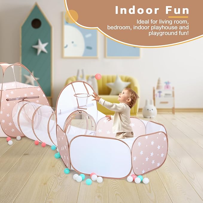 SISTICKER 3 in 1 Kids Play Tent: with Baby Ball Pit and Play Tunnel - Toddler Climbing Toys for Boys Girls Babies - Indoor Outdoor Pop Up Tunnel Toys Gift for Year Old (Balls NOT Included)