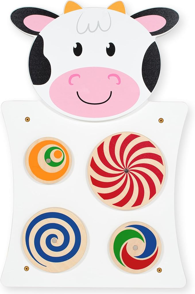 SPARK & WOW - 50677 Cow Activity Wall Panel - 18m+ - Toddler Activity Center - Wall-Mounted Toy - Busy Board Decor for Bedrooms, Daycares and Play Areas