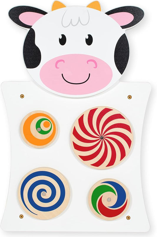 SPARK & WOW - 50677 Cow Activity Wall Panel - 18m+ - Toddler Activity Center - Wall-Mounted Toy - Busy Board Decor for Bedrooms, Daycares and Play Areas