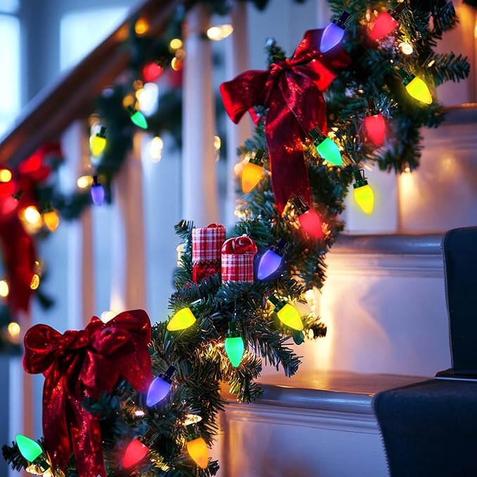 50 LED C7 Christmas Lights, 31FT C7 LED Christmas String Lights Lights Vintage Christmas String Lights Plug in Waterproof for Indoor Room Outdoor Party Garden Yard Roof Tree Christmas Decor