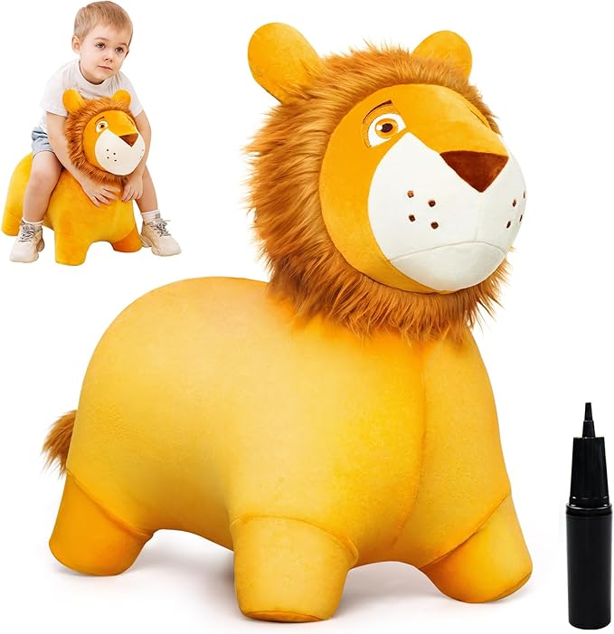 ZOOJOY Bouncy Animal Kids Lion Hopper Toys, Plush Animal Bouncing Horse for Toddlers, Indoor Outdoor Activity Ride Jumping Horse Gifts for 18 Months 2 3 4 Year Old Boys Girls (W/Pump