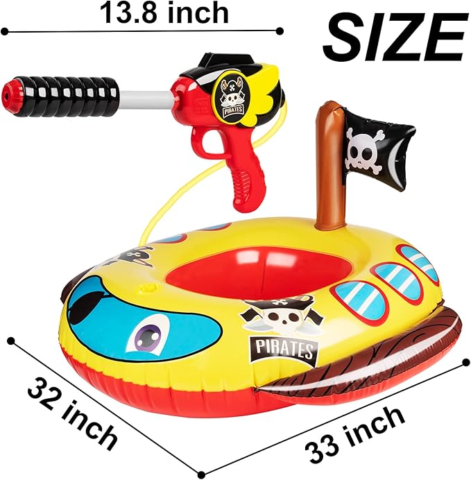 Inflatable Pool Floats Kids with Water Gun, Pirate Ship Pool Floats for Toddlers, Blow Up Pool Toys for Kids Ages 4-8, Summer Fun Boat Shaped Water Toys Swimming Floaties for Boys and Girls