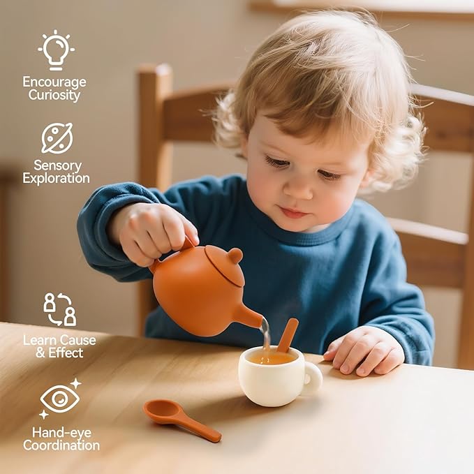 Tea Party Set for Toddlers 2 3, BPA Free Dishwasher-Safe Tea Set, Toddler Tea Set Kitchen Accessories Pretend Play for 3+ Year Boys Girls Birthday Gifts