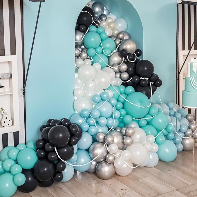 Pearl Teal Blue Double-Stuffed Balloons Arch Garland Kit, 60 Pack 18/12/10/5 Inch Different Size Pearl Turquoise Balloons for Wedding Bridal Shower Anniversary Birthday Baby Shower Decor