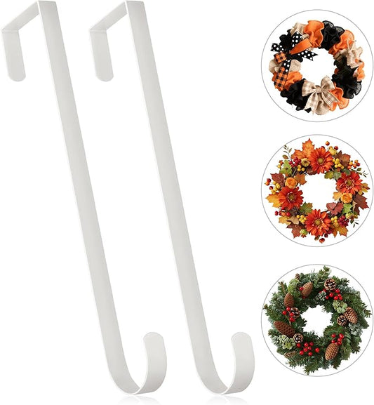 MCFULL 14 in Wreath Hangers for Front Door,Sturdy Metal Wreath Doors Hangers,Over The Door Hooks for Front Porch Decor,White Garland Hooks Holders for Halloween Christmas Decorations2 Packs