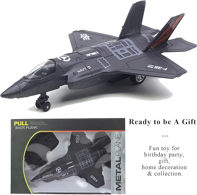 OTONOPI Fighter Jet Military Plane Model F-35 Aircraft Army Air Force Diecast Metal Pull Back Bomber Attack Plane with Lights and Sounds for Kids or Commemorate Collection