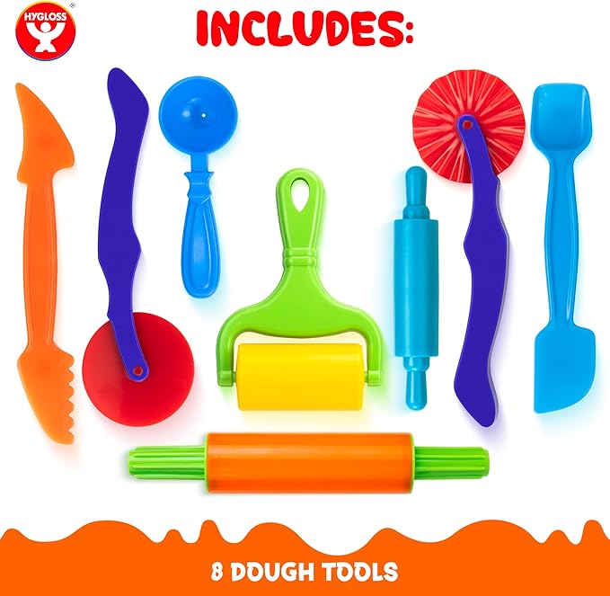 Dough Cutters – 8 Pc Set of Dough Tools for Toddlers and Kids Age 3+ Includes Rollers and Rolling Pins – Preschool Toys & Accessories for Modeling Clay or Sand – Toddler Activities for Kids Ages 3-5