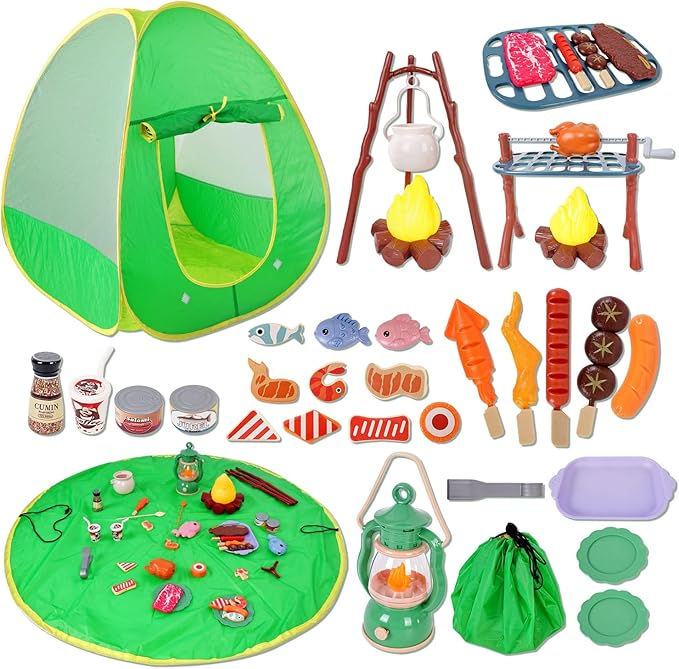 Camping Set Toys with Pop up Play Tent Indoor Outdoor Pretend Camping Playset for Toddlers Kids Boys Girls 3-5 Years Old