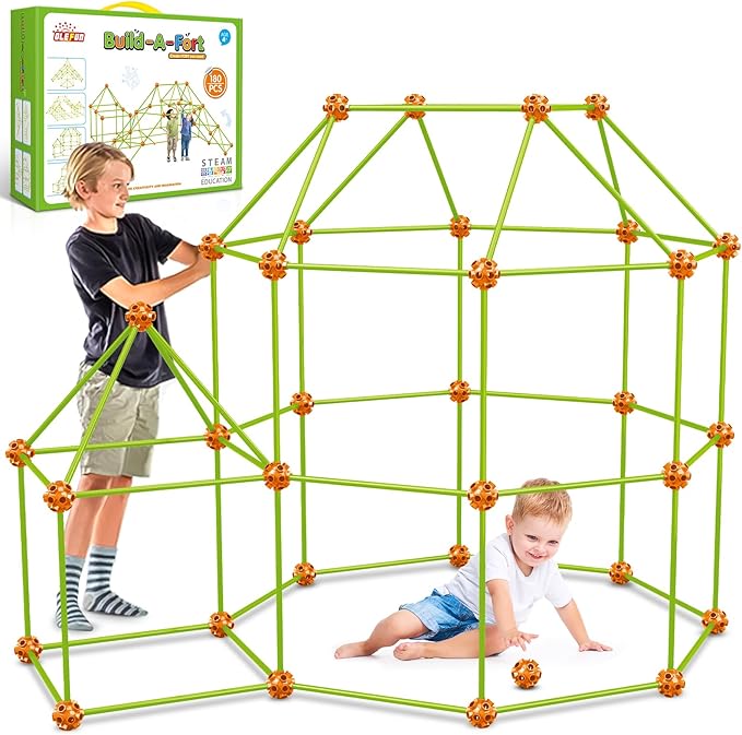 OleFun 180 Pack Fort Building Kits for Kids 4, 5, 6, 7, 8+ Year Old Boys & Girls, Creative STEM Building Toys for DIY Castles, Tunnels, Play Tent, for Aged 5-8, 8-12